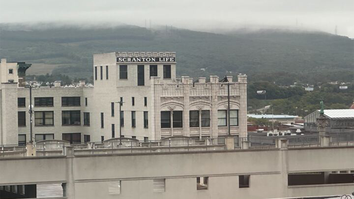 Scranton buildings with mountains in background