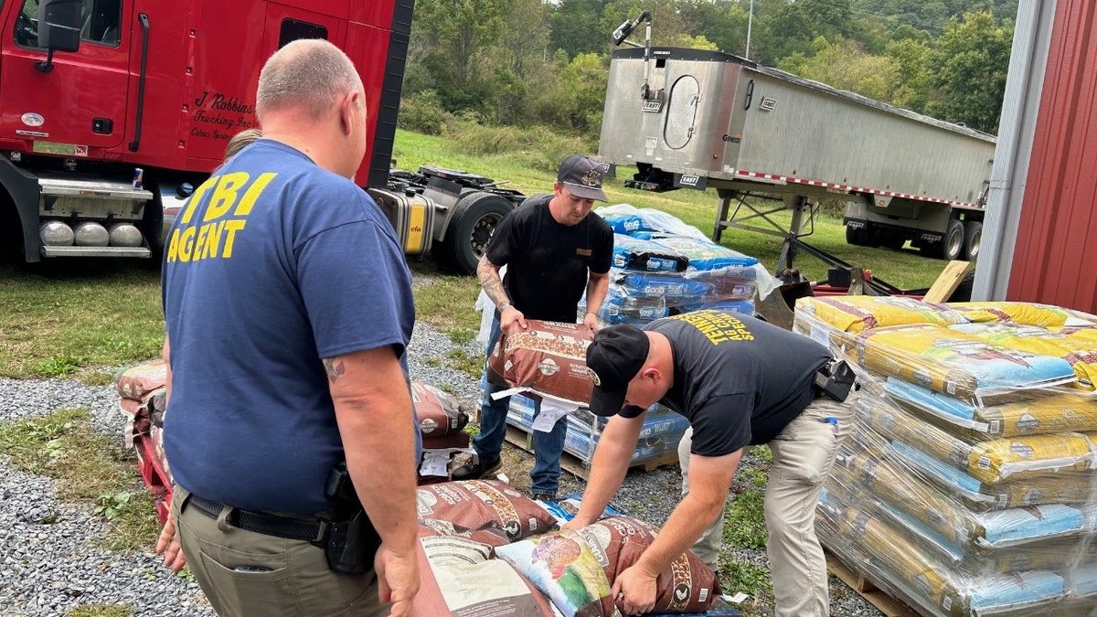 The TN National Guard and TN Highway Patrol help bring livestock feed to farmers in need