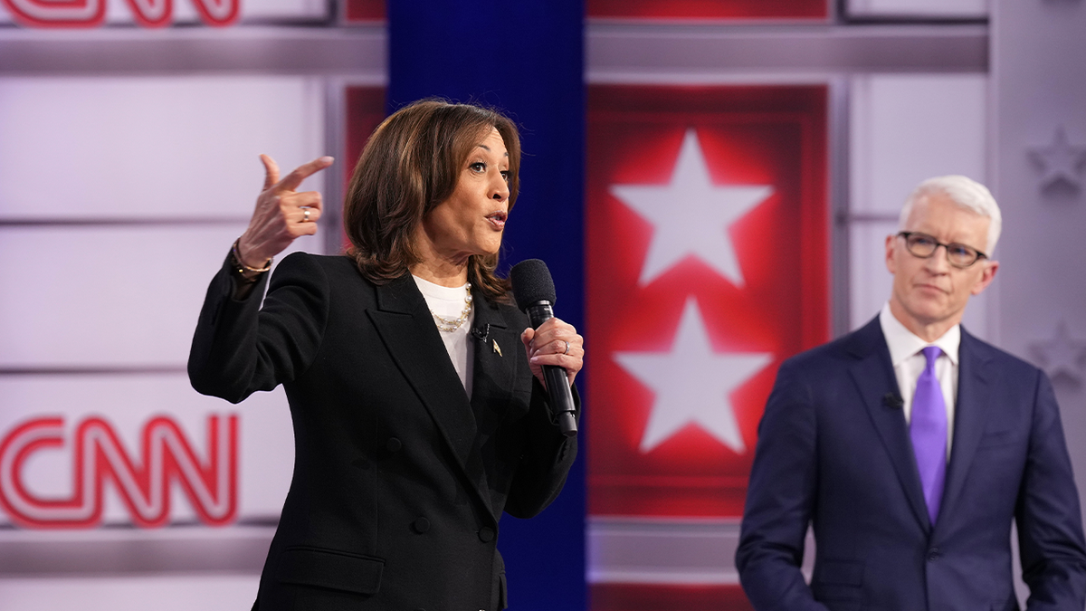 Kamala Harris at CNN town hall, Anderson Cooper on the right