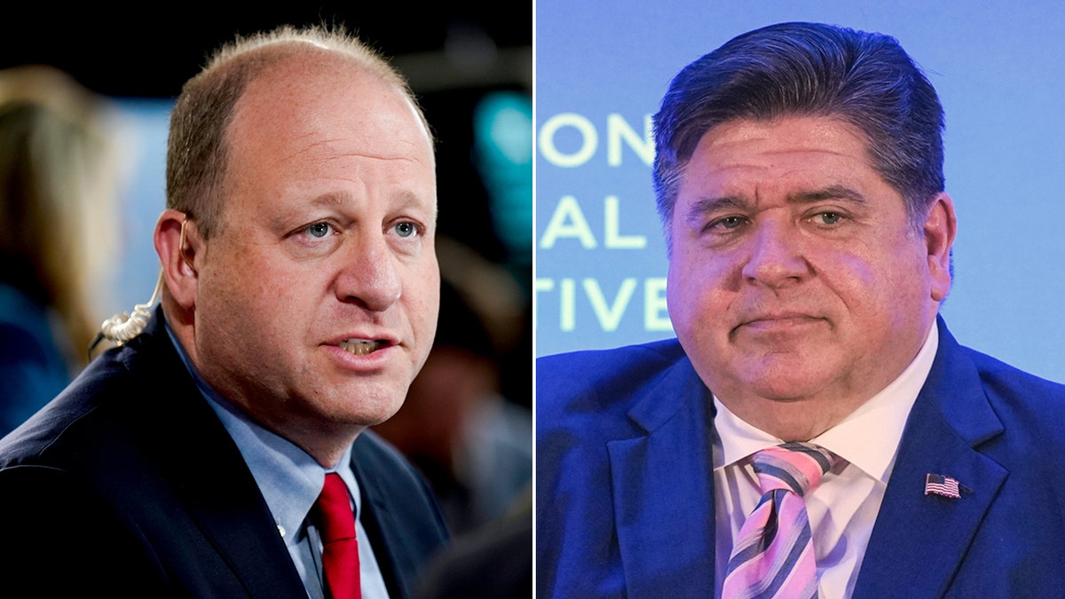 Left: Colorado Gov. Jared Polis; Right: Illinois Gov. J.B. Pritzker