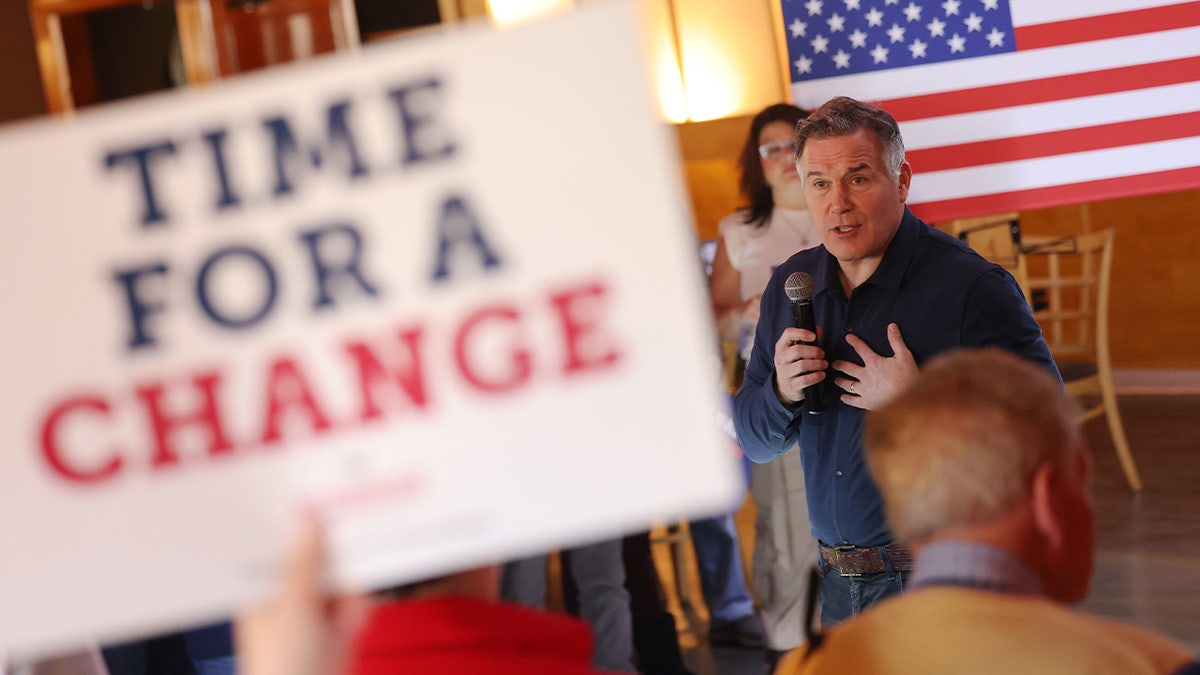 Then-Republican Senate candidate Dave McCormick speaks during a campaign event at restaurant in Pennsylvania.