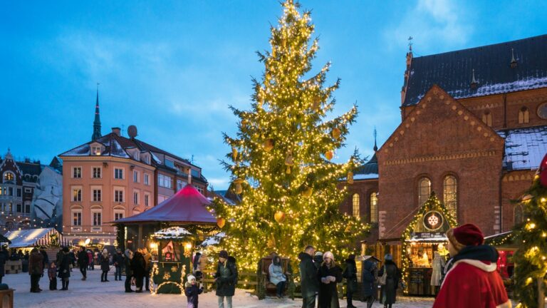 Latvia claims to have displayed the world’s first Christmas tree in 1510 adorned with artificial roses