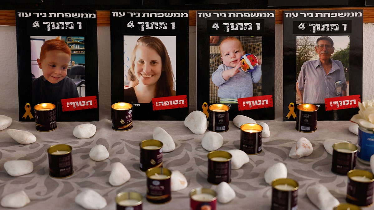 Photos of four deceased Israelis taken hostage on Oct. 7, 2023