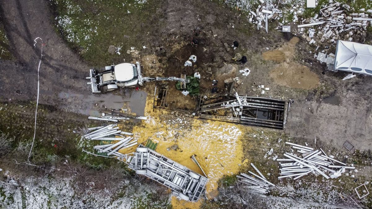 An aerial view of a missile strike in Poland